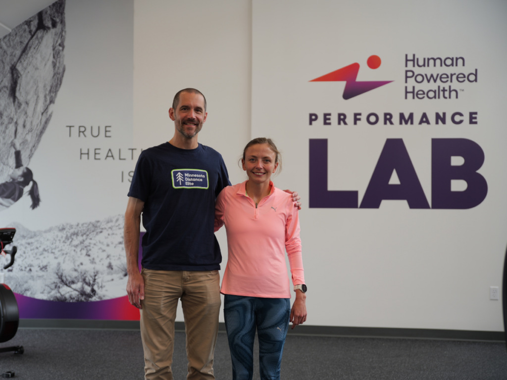 Olympian Dakotah Lindwurm and Coach Chris Lundstrom at Human Powered Health. The official performance lab of Minnesota Distance Elite 